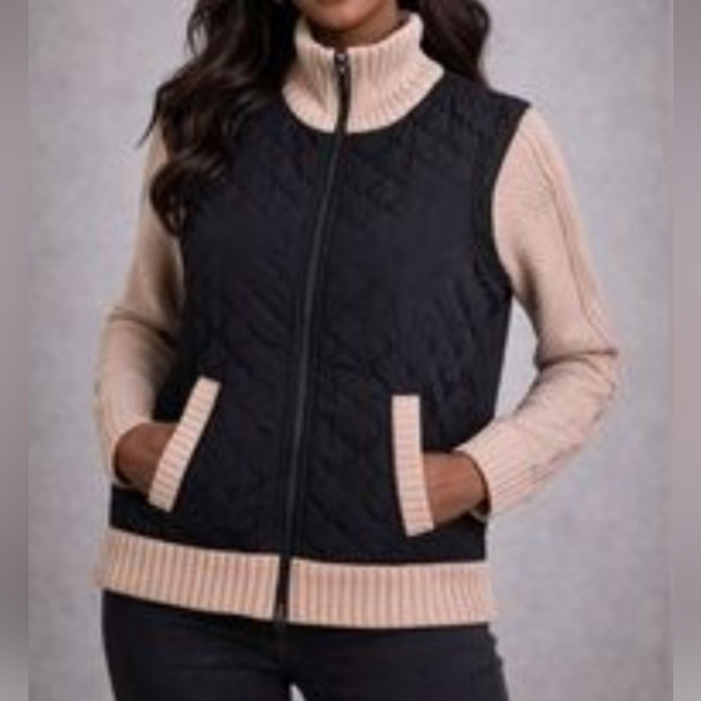 ETCETERA Black and Beige Mixed Media Jacket. Sz S. NWT